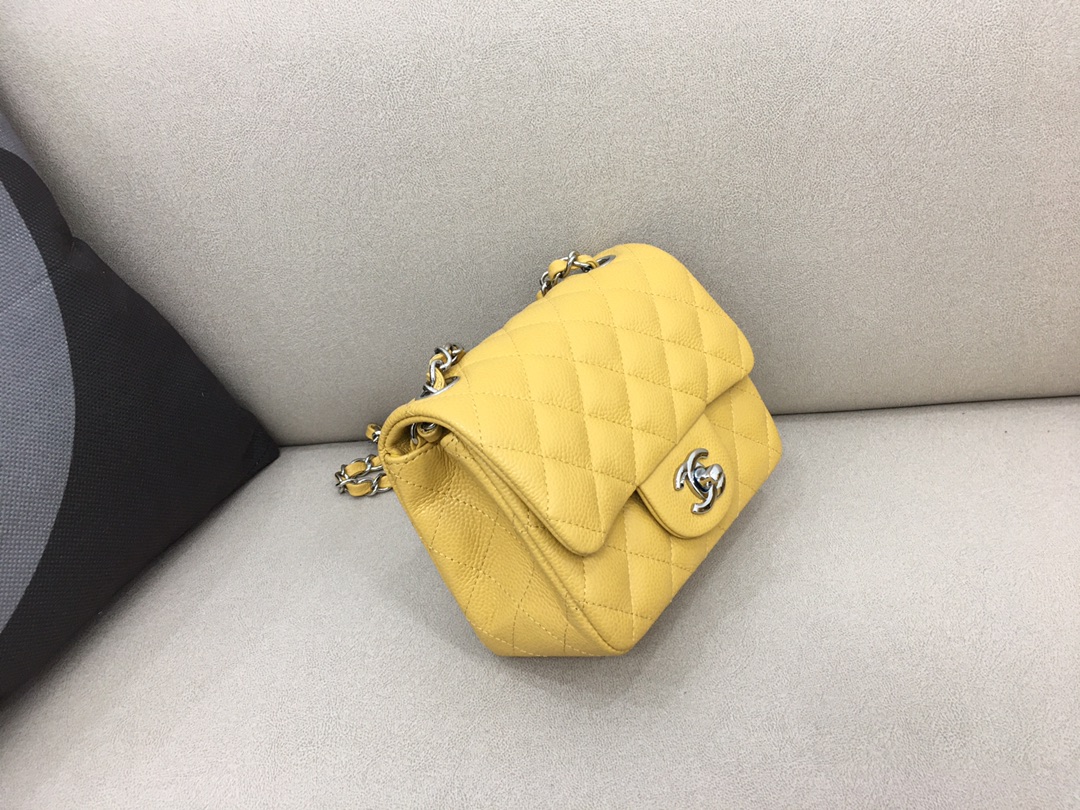 Mini Classic Flap Caviar Bag A01115 Yellow/Silver